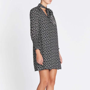 EUC Rebecca Taylor Women's 100% Silk B/W Rue Floral Scarf Tie Tunic Dress 6